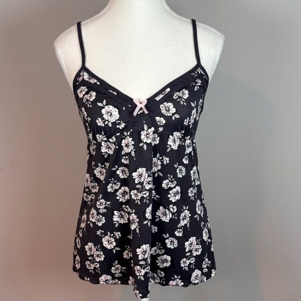 Laura Ashley Womens Dark Floral Sweetheart Camisole Tank MED Cottagecore‎ Fairy